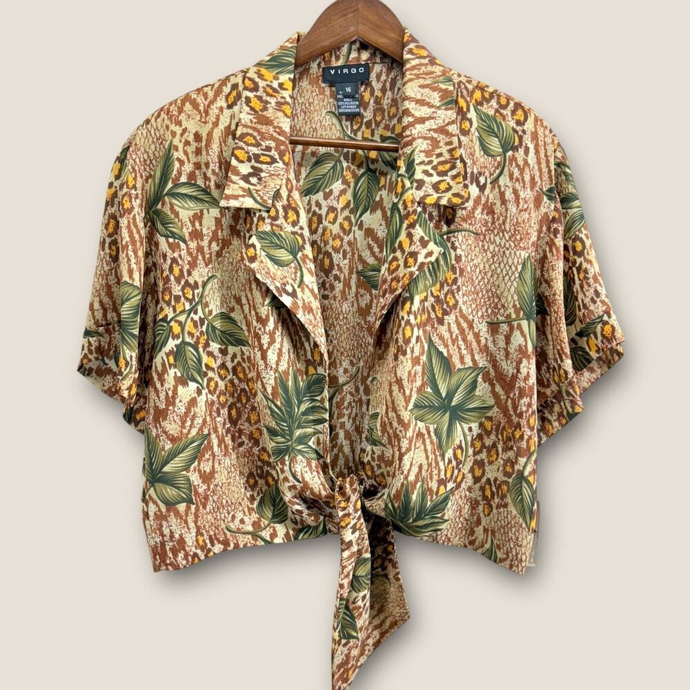 Virgo Resort Wrap Top Size 16 Floral Animal Print Sheer Vacation Tropical Cruise